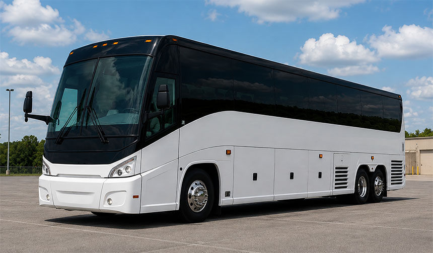 56-passenger charter bus available for charter in Brockton, MA